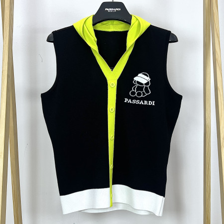 [행복한백화점][파사디]배색 후드 민소매 니트 베스트 블랙 여성 조끼 P24MKV382M