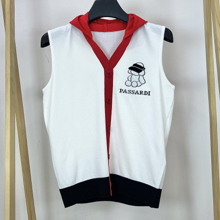 [행복한백화점][파사디]배색 후드 민소매 니트 베스트 화이트 여성 조끼 P24MKV382M