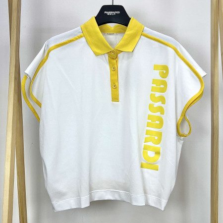 [행복한백화점][파사디]배색 랍빠 가오리핏 반팔 카라 티셔츠 화이트 여성 P24MTT173M