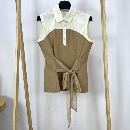 [행복한백화점][파사디]리본장식 민소매 카라 티셔츠 베이지 여성 P24MTL184M