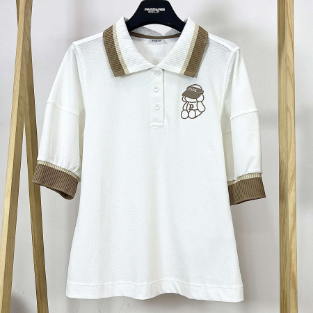 [행복한백화점][파사디]카라 배색 포인트 5부 소매 요꼬 티셔츠 화이트 여성 P24MTT174M