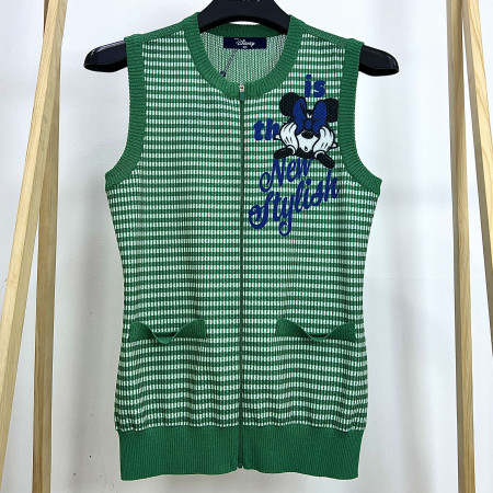 [행복한백화점][디즈니골프]앞판 캐릭터 니트 라운드 집업 조끼 그린 여성 DO1LKV002