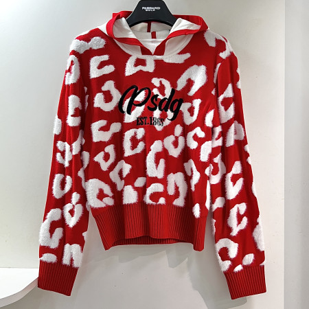 [행복한백화점][파사디]셔닐사 믹스 자가드 후드 니트 티셔츠 레드 여성 P24FKP320M