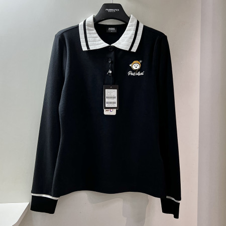 [행복한백화점][파사디]간절기 카라배색 긴팔 티셔츠 블랙 여성 P24FTT121M