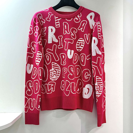 [행복한백화점][파사디]간절기 영문 로고 패턴 라운드 니트 핑크 여성 P24FKP315M