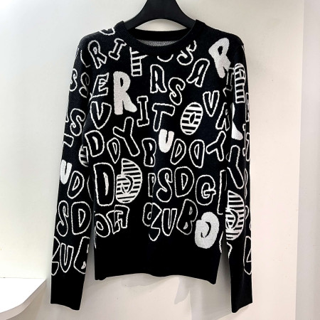 [행복한백화점][파사디]간절기 영문 로고 패턴 라운드 니트 블랙 여성 P24FKP315M