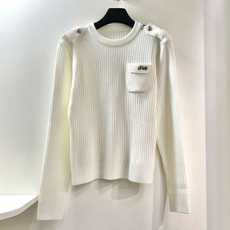 [행복한백화점][파사디]어깨 단추포인트 간절기 라운드 니트 화이트 여성 간절기 스웨터 P24FKP319M