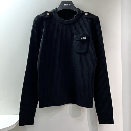 [행복한백화점][파사디]어깨 단추포인트 간절기 라운드 니트 블랙 여성 간절기 스웨터 P24FKP319M