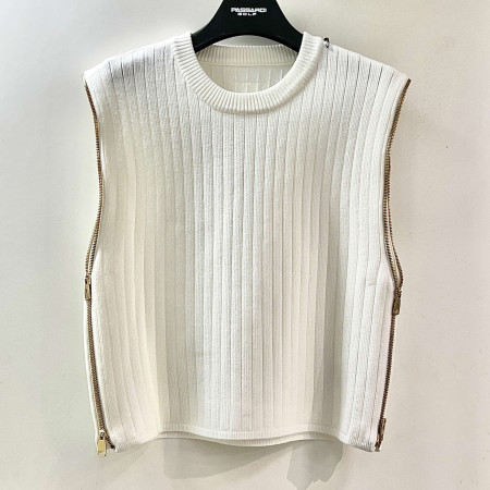 [행복한백화점][파사디]사이드 지퍼장식 니트 베스트 화이트 여성 조끼 P24FKV343X