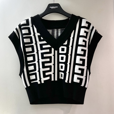 [행복한백화점][파사디]브이넥 패턴 니트 베스트 블랙 여성 조끼 P24FKV346S