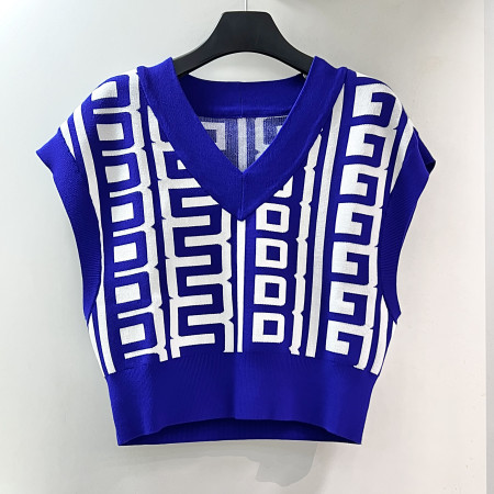 [행복한백화점][파사디]브이넥 패턴 니트 베스트 코발트 여성 조끼 P24FKV346S