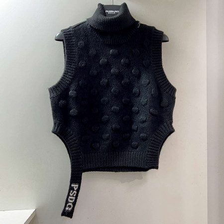 [행복한백화점][파사디]폼폼 하이넥 니트 베스트 블랙 여성 조끼 P24FKV342M
