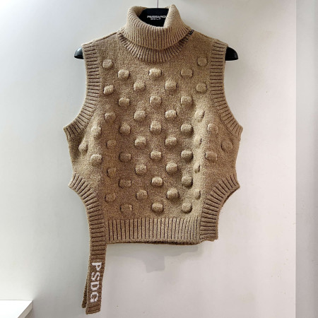 [행복한백화점][파사디]폼폼 하이넥 니트 베스트 베이지 여성 조끼 P24FKV342M
