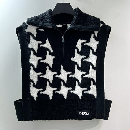 [행복한백화점][파사디]하운드투스 체크 와이드카라 반집업 니트 베스트 블랙 여성 조끼 P24FKV345M