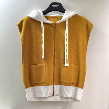 [행복한백화점][파사디] 간절기 후드 니트 풀집업 베스트 머스타드 여성 조끼 P24FKV341S