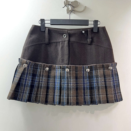 [행복한백화점][파사디]오비변형 체크 주름 스커트 다크브라운 여성 간절기 치마 P24FSK533M