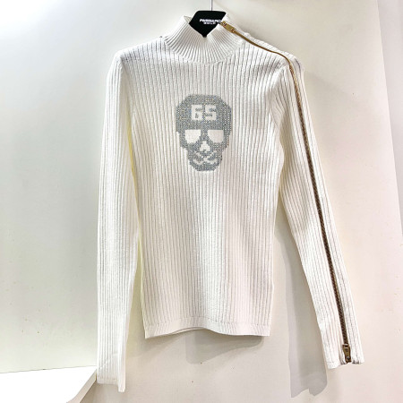 [행복한백화점][파사디]소매 지퍼디테일 반목 골지 니트 티셔츠 화이트 여성 P24FKP322X