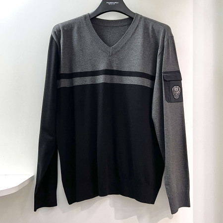 [행복한백화점][파사디]컬러배색 브이넥 니트 블랙 남성 Q24FKP212X