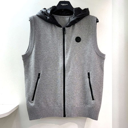 [행복한백화점][파사디]후드 우븐패치 니트 집업 베스트 멜란지그레이 남성 조끼 Q24FKV232X