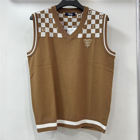 [행복한백화점][디즈니골프]배색 체크 브이넥 니트 조끼 베스트 베이지 남성 DO3MKV001