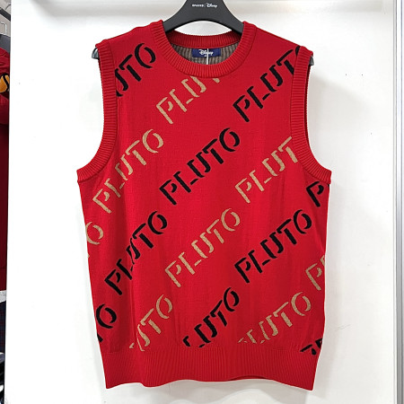 [행복한백화점][디즈니골프]사선 로고패턴 라운드넥 니트 조끼 베스트 레드 남성 DO3MKV002