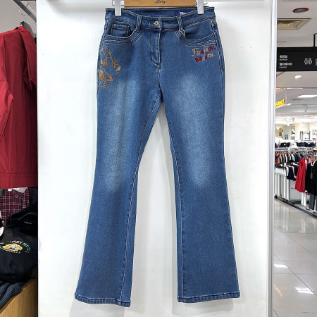 [행복한백화점][디즈니골프]로고 캐릭터 자수 부츠컷 기모 데님 인디고 여성 청바지 DO4LPJ032