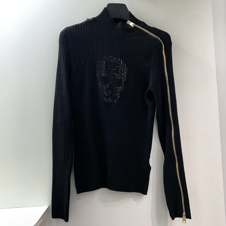 [행복한백화점][파사디]소매 지퍼포인트 하프넥 골지 니트 블랙 여성 P24FKP322X