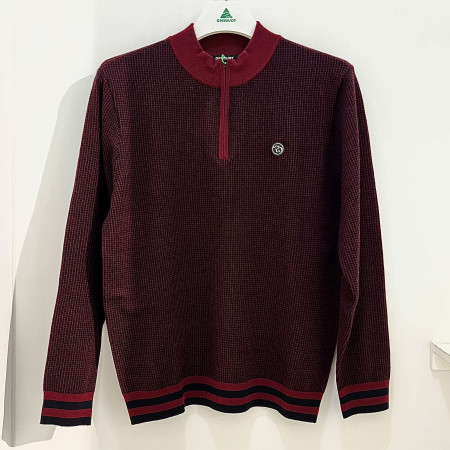 [행복한백화점][그린조이]투톤 잔체크 하프집업 니트 와인 남성 GF24SL21M