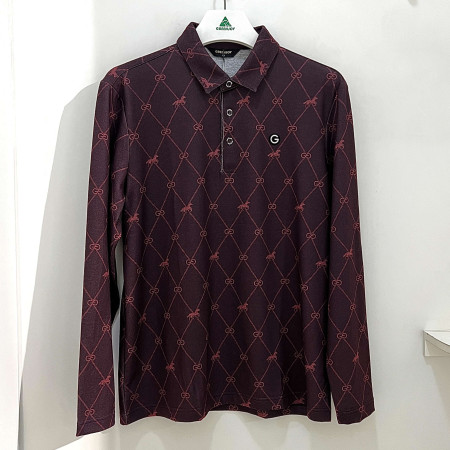 [행복한백화점][그린조이]다이아 프린트 PK 긴팔 티셔츠 와인 남성 GF24KY51M