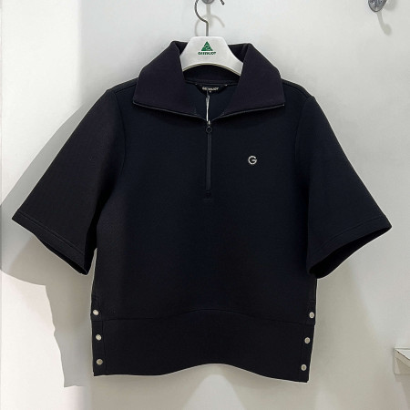 [행복한백화점][그린조이]반집업 와이드넥 반팔 져지 베스트 블랙 여성 GF23KV62W