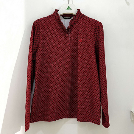 [행복한백화점][그린조이]프린트 러플 에리 반폴라 티셔츠 레드 여성 GF24KL22W