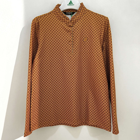 [행복한백화점][그린조이]프린트 러플 에리 반폴라 티셔츠 머스타드 여성 GF24KL22W