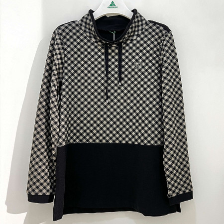 [행복한백화점][그린조이]체크 롱 반폴라 티셔츠 블랙 여성 GF24KL31W