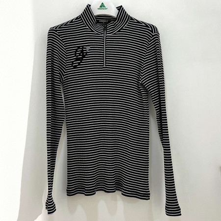 [행복한백화점][그린조이]반목 스트라이프 반집업 티셔츠 블랙 여성 GF24KL51W