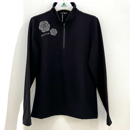 [행복한백화점][그린조이]장미 핫픽스 장식 하프넥 반집업 티셔츠 블랙 여성 GM24KY61W