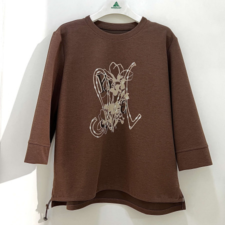 [행복한백화점][그린조이]밑단 스트링 라운드 티셔츠 브라운 여성 TF24KR81W