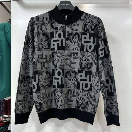 [행복한백화점][디즈니골프]전판 플루토 패턴 반집업 울 니트 차콜 남성 DO3MKT004