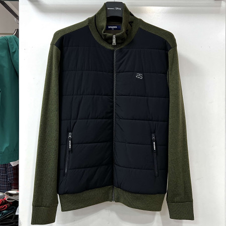 [행복한백화점][디즈니골프]패딩배색 하이넥 니트 집업 점퍼 카키 남성 SO3MJB003