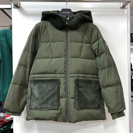 [행복한백화점][디즈니골프]후드 포켓 퍼 장식 덕다운 점퍼 카키 여성 DO4LJP032