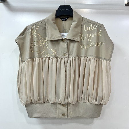 [행복한백화점][디즈니골프]쉬폰 주름 숏기장 카라 조끼 베스트 베이지 여성 SP1LJV018