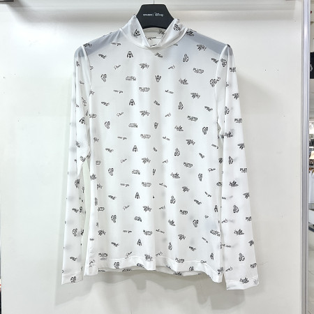 [행복한백화점][디즈니골프]캐릭터 아트웍 패턴 이너 긴팔 하이넥 하프넥 티셔츠 화이트 여성 DP1LTS010