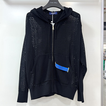 [행복한백화점][디즈니골프]크로셰 펀칭 루즈핏 니트 후드 집업 가디건 블랙 여성 SP1LKG015