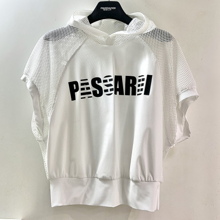 [행복한백화점][파사디]메쉬 배색 테이프 후드 베스트 티셔츠 화이트 여성 P25MTV195M