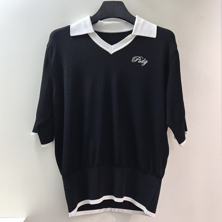 [행복한백화점][파사디]V넥 레이어드형 에리 반팔 니트 블랙 여성 P25MKP364M