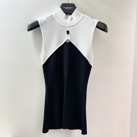 [행복한백화점][파사디]컬러블럭 앞트임 모크넥 니트 나시 티셔츠 블랙 여성 P25MKS392X