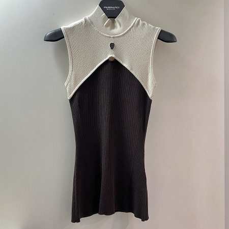 [행복한백화점][파사디]컬러블럭 앞트임 모크넥 니트 나시 티셔츠 브라운 여성 P25MKS392X