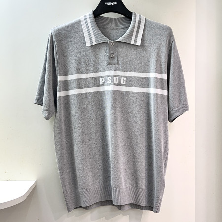 [행복한백화점][파사디]앞판 배색 반팔 카라 쿨 니트 멜란지그레이 남성 Q25MKT272M