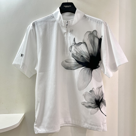 [행복한백화점][파사디]플라워 프린트 반집업 반팔 티셔츠 화이트 남성 Q25MTP052M