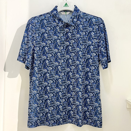 [행복한백화점][그린조이]플라워 프린트 반팔 카라 티셔츠 네이비 남성 GS25KY32M