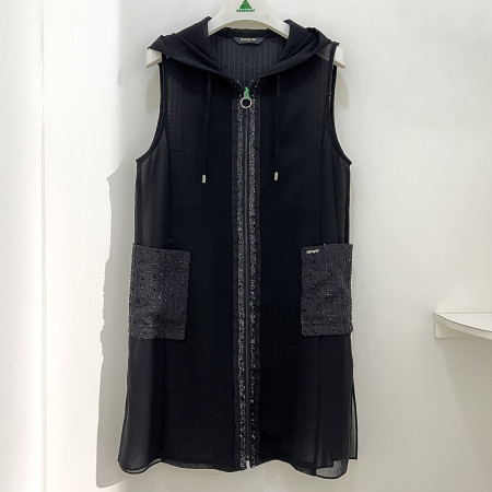 [행복한백화점][그린조이]쉬폰 롱 베스트 블랙 여성 조끼 GP24WV81W